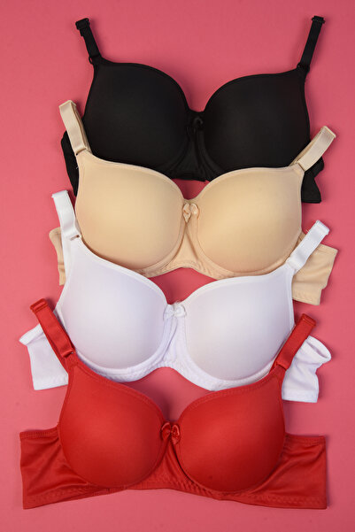 AURRARİ Σουτιέν Push Up Padded 4 τεμαχίων Μαύρο Δέρμα Λευκό Κόκκινο