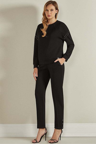 Guitar Carrot Leg Black Knitted Trousers