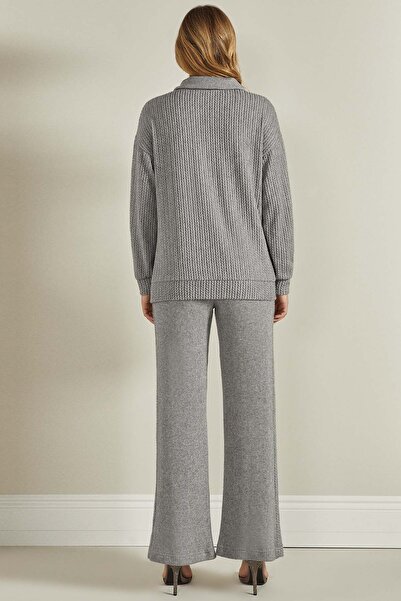 Guitar Geniş Paça Gri Örme Pantolon