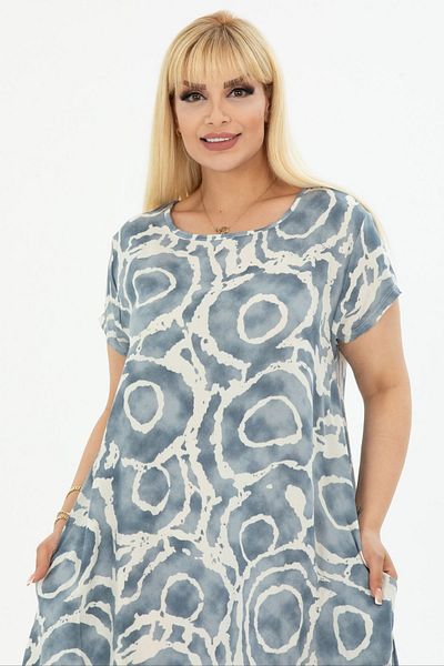 Eceyaman moda Geometric Patterned White and Bluish Grey Oversize Women's Dress