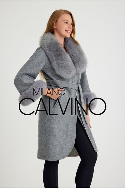 Milano Calvino Alpaca Wool Fabric Furry Women's Coat (grey)