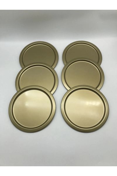NEWTREND Züccaciye 6-Piece Metal Round Tea, Coffee, Pastry Serving Tray Decorative Presentation Tray Antique Color 24 cm