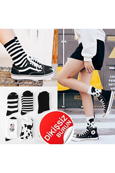 çorapmanya Kadın Beyaz Benekli Kolej Tenis Çorabı 5 Çift