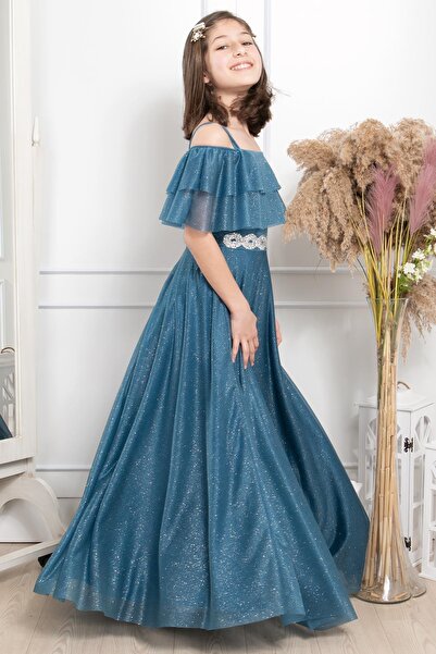 SUBU TASARIM Rochie de seara din tul cu sclipici cu volane Indigo Mdv314