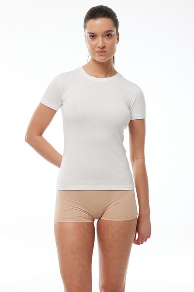 Malabadi Women's Ecru Round Neck Short Sleeve Viloft Thermal Top Underwear 705