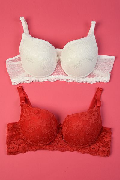AURRARİ Lace Adjustable Elastic Women's Padded Padded 2-Piece Bra (Claret Red)