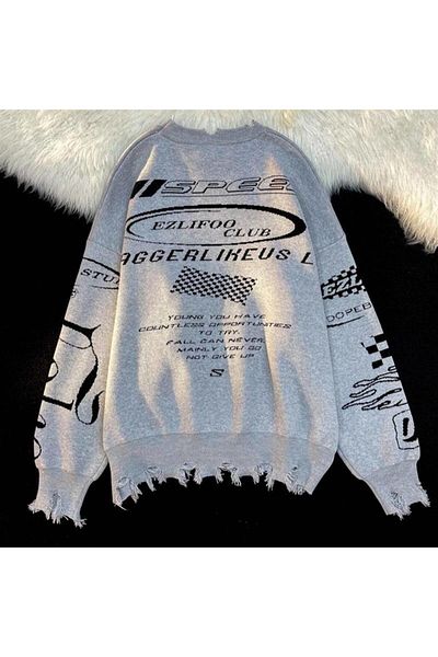 Touz Moda fashion Race Flag Unisex Oversize Ecru Sweatshirt