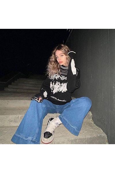Touz Moda Street Wear Unisex Oversize Black Sweater
