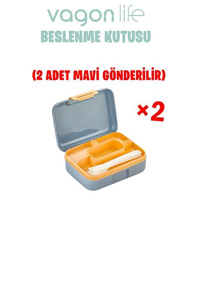 Vagonlife Lunch box with 2 Tiers Fork, Knife and Spoon Set