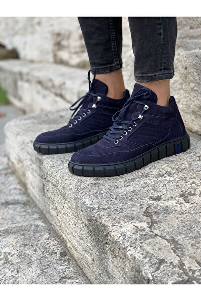 LONATOLİA Erkek Lacivert Hakiki Deri Bot-Lacivert