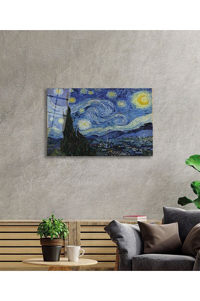 Rosyvien Vincent Van Gogh Noaptea înstelată Noaptea înstelată Pictură din sticlă, cadou pentru decorarea peretelui biroului de acasă temperat