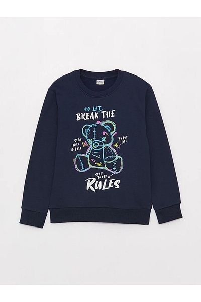 LC Waikiki LCW Детски суичър с дълги ръкави с щампа с кръгло деколте