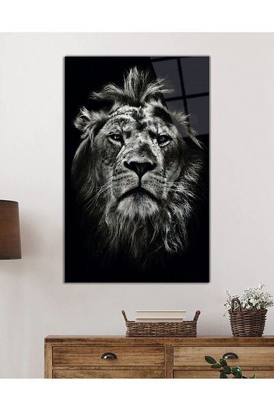 Rosyvien Lion Portrait Wild Nature Landscape Glass Painting, Home and Office Wall Decor, Gift, Tempered Glass