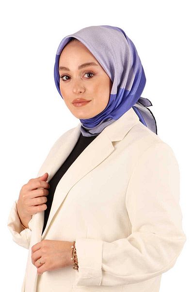 Bursa İpek Saks Lilac Γεωμετρικό Μοτίβο Twill Μεταξωτό Φουλάρι