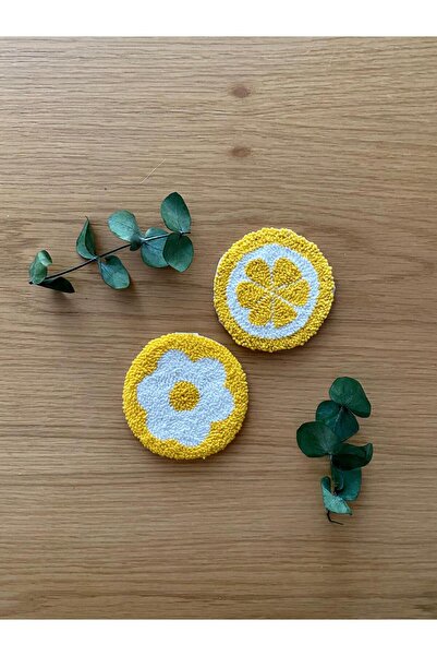 YasminConcept 2-Piece Punch Processing Yellow Floral Coaster