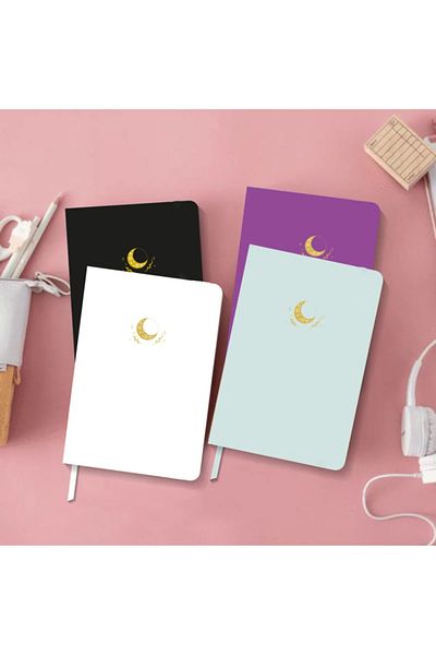 AKILLICA Set of 4 Notebooks Dotted Hard Cover Notebook 13,5x20 Cm Hardcover Notebook Black White Purple Blue