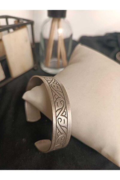 KAVELE Saf Bakır Bileklik Motifli Model -Gümüş Kaplamalı Enli