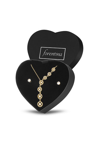 Forentina Altın Kaplama Yuvarlak Tasarım Kolye Küpe Takı Seti PS3121
