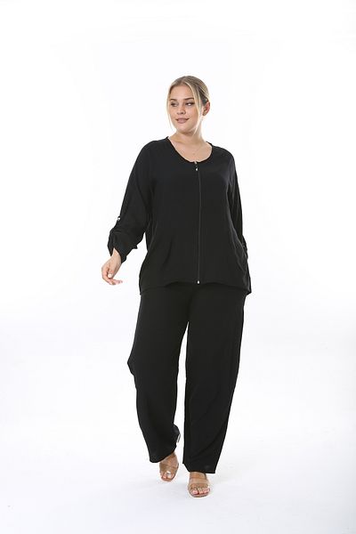 XL Modam WOMEN'S LARGE SIZE WOVEN VISKOSE BLACK DOUBLE SET