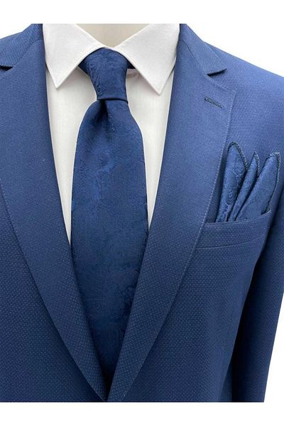 Brianze Navy Blue Shawl Pattern Tie Handkerchief Set