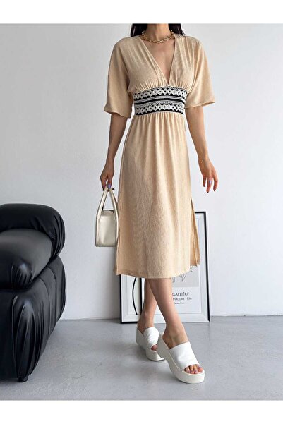 MST CLOTHİNG Φόρεμα από ύφασμα Bürümcük με κέντημα Gipe στη μέση