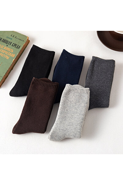 çorapmanya 5 Çift Kışlık Dikişli Ekonomik Pamuklu Desenli Erkek Soket Havlu Çorap