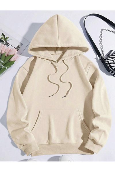 ALİKA Μπεζ με κουκούλα Keep A Postive Oversized φούτερ