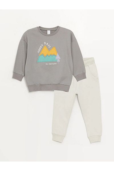 LC Waikiki Lcw Baby Baby Boy Crew Neck Printed Sweatshirt and Sweatpants Set