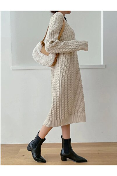 MAXXANA Kontrast Yaka Örgü Triko Elbise (YENİLENDİ - YAKA KALİTESİ ARTIRILDI)