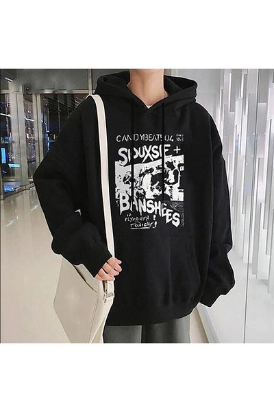 Gofeel Y2k Oversize Loose Unisex Φούτερ με κουκούλα Siouxsie Banshees με στάμπα