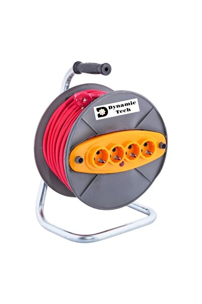 DynamicTech 50 Metre 3x2.5 Makaralı Seyyar Uzatma Kablosu 4 Prizli (Dörtlü)