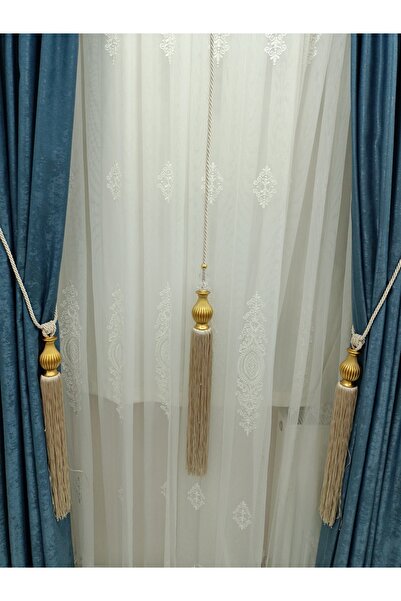 MGEHOME Fon Perde Tavan Bağlama Püsküllü Braçol Set