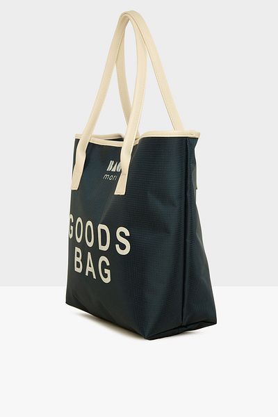 Bagmori Navy Blue Women's Printed Leather Garnished Tote Bag M000008114