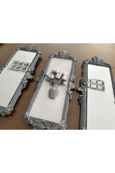 busraconcept Modern ayna ve tablo 3 lü duvar askısı , çiçekli duvar tablosu