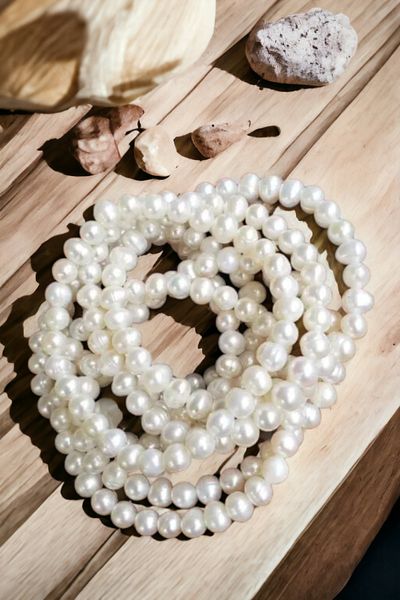 NBS Beautiful Naturel Stones Pearl Freshwater Real Women's (Strength, peace and labor force) Bracelet 7-8 mm