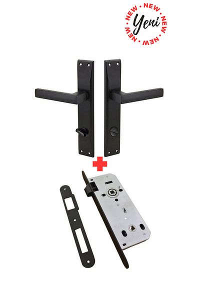 ARON Stainless Matte Black Luxury Elite Mirrored Handle (Bad-Wc) Type Left Door Handle and 40mm Door Lock Set of 2