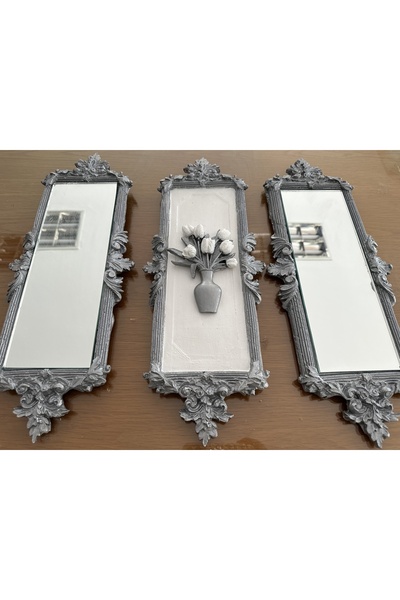 busraconcept Modern ayna ve tablo 3 lü duvar askısı , çiçekli duvar tablosu