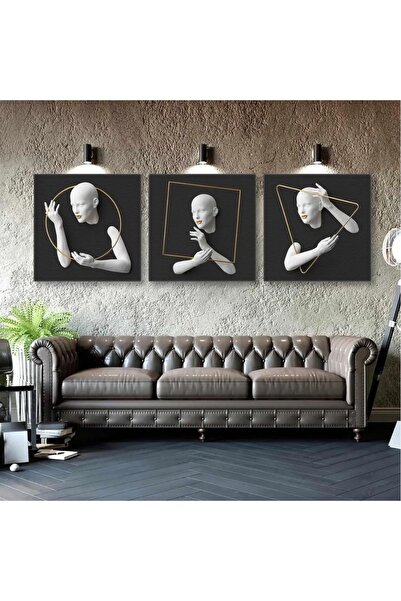 AR AJANS KANVAS TABLO Cadru triunghi auriu cu efect de relief Fundal antracit...