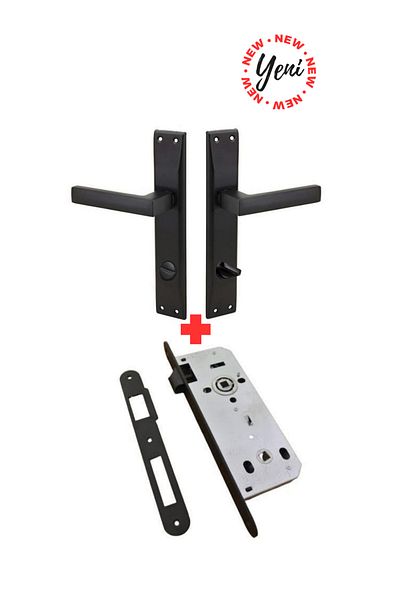 ARON Stainless Matte Black Luxury Elite Mirrored Handle (Bad-Wc) Type Right Hand Door Handle and 40mm Door Lock Set of 2