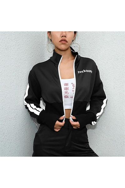 Touz Blunt Blunt Rock More Double Line Detail Zippered Black Crop
