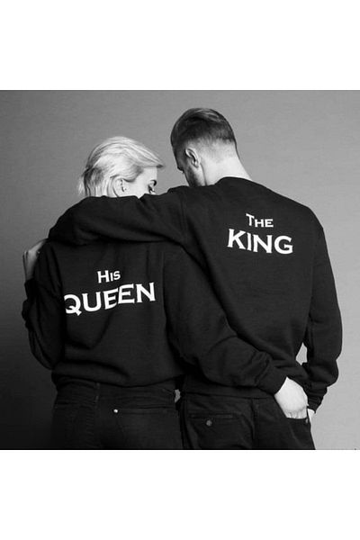Mythologie His Queen The King Double Combination - Black Printed OVersize Crew Neck Sweatshirt