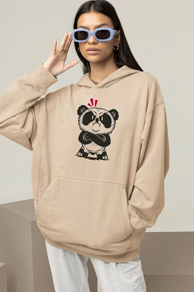 MYDARKSTYLE سويت شيرت بقلنسوة من القطن والبيج الغاضب للجنسين
