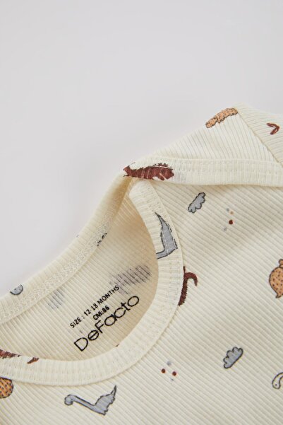 DeFacto Erkek Bebek Yeni Doğan Dinazor Baskılı Fitilli Kaşkorse 2'li Kısa Kollu Çıtçıtlı Body A8453a523au