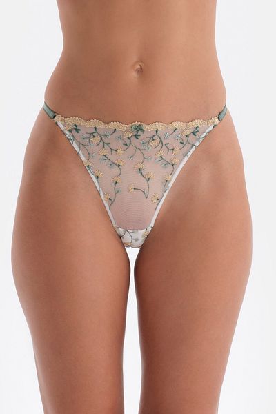 Dagi Ecru Floral Embroidery Detailed Thong Panties