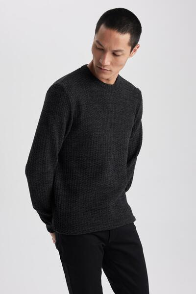 DeFacto Standart Fit Normal Kesim Bisiklet Yaka Dokulu Basic Düz Triko Kazak R1175az23au