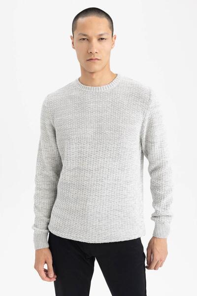 DeFacto Standart Fit Normal Kesim Bisiklet Yaka Dokulu Basic Düz Triko Kazak R1175az23au