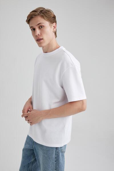 DeFacto Oversize Wide Fit Crew Neck Short Sleeve Basic Plain Heavy Fabric T-Shirt X3926Az23Au