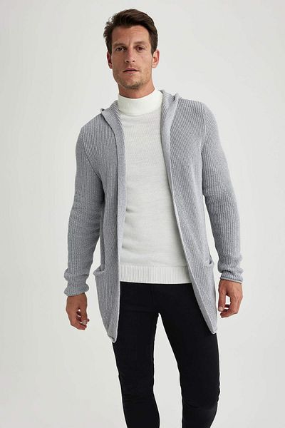 DeFacto Standard Fit Hooded Knitwear Cardigan