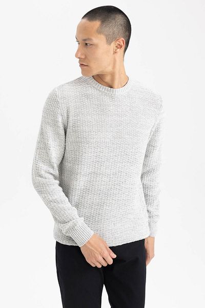 DeFacto Standard-Passform, normaler Schnitt, strukturierter Basic-Strickpullover mit Rundhalsausschnitt, R1175az23au