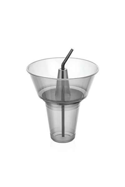 Eynel 4lü Set Pratik Pipetli Bardaklı Pop Corn Kovası Atıştırma Çerez Tabağı Kuruyemiş Patlamış Mısır Cips